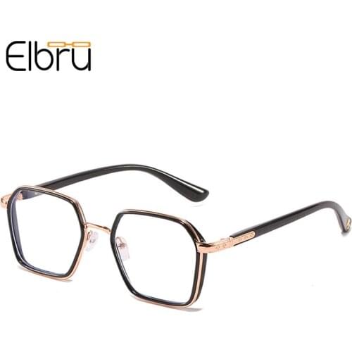 Elbru Anti Blue Light Myopia Glasses Vintage Men Large Metal Frame Spectacles Unisex Nearsighted Eyewear Diopters -1.0 to -3.5