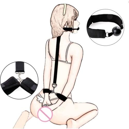 Erotic BDSM Bondage Set of Nylon Strap Restraint Backhand and Gag Mouth for Woman Couples Fetish Adults Games Sex Products