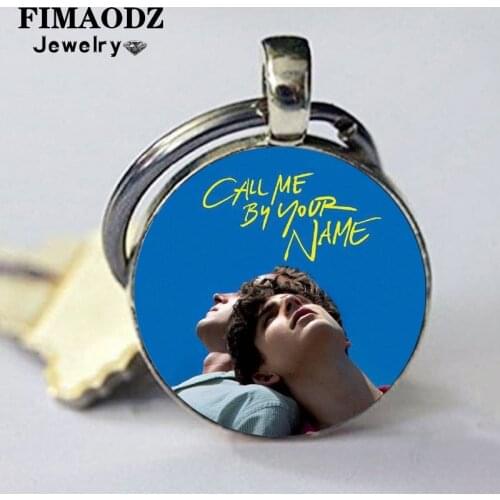 FIMAODZ Call Me By Your Name Glass Keychain Handmade Silver Plated Metal Pendant Key Ring Holder for Friends Souvenirs