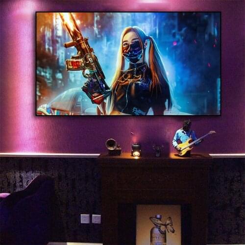 Cyberpunk Poster Future Robot Car Street Canvas Painting Wall Art Pictures Gaming Room Home Decor Net Bar Decorative Painting