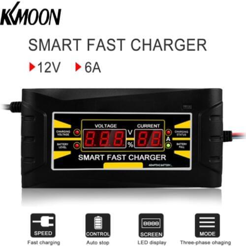 KKMOON EU/US Plug 150V/250V To 12V 6A auto Smart Fast Car Battery Charger For Wet Dry Lead Acid Digital LCD Display in the car