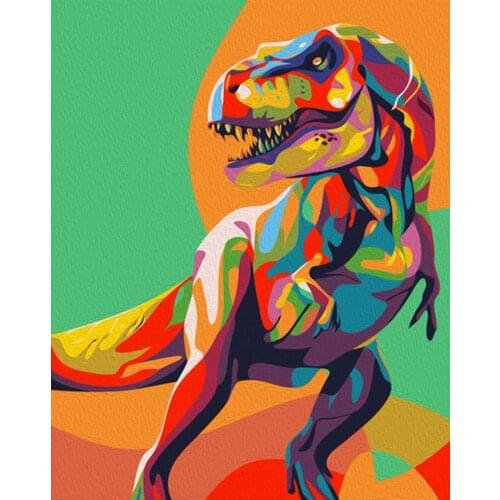 Colorful Dinosaur Animal Diy Painting By Numbers Kits for Kids Diy Frame on Canvas Acrylic Drawing Paint Kits Home Art