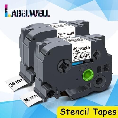 Labelwell 2Pk 36mm*3m STe-161 for Brother STe 161 STe161 Stencil Tapes ST-161 Black on Clear for Brother P-Touch Label Maker