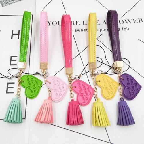 Fashion 40pcs Cute Love Heart Tassel Phone Straps Charm Lanyards for Iphone Mobile Phone Accessories Wristband for Diy Keychain