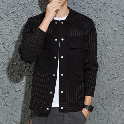 2021 Spring Autumn New Fashion Striped Knit Sweater Jacket Men Casual Coats Long Sleeve Mens Knitted Clothing Outerwear E175