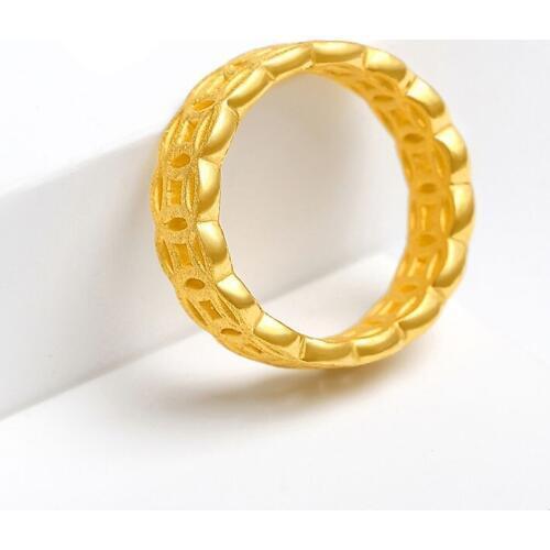 New Style 999 24K Yellow Gold Ring Mens Coin Ring Band Wedding Ring Band