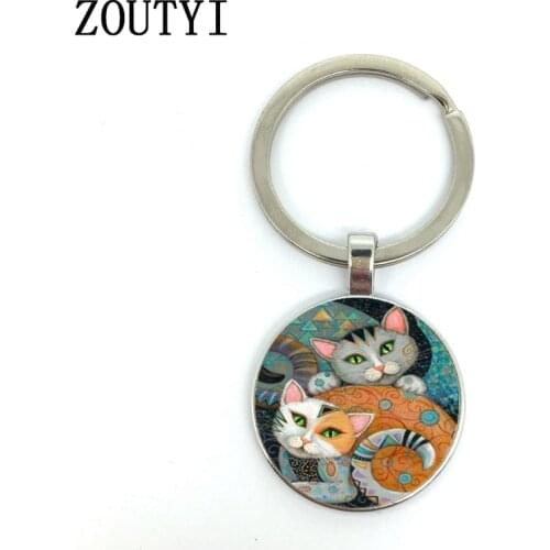 New/hot, glamour two cat photos, male and female keychain quality car pendant, convex glass keychain
