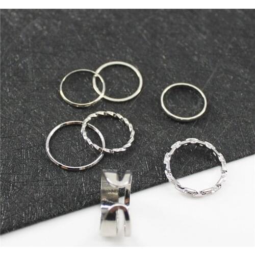 Punk 7 Pcs/set Retro Metal Chain Twist Rings for Women Girls Simple Gold Silver Color Alloy Ring Set Jewelry Accessories