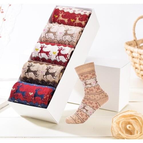 PEONFLY Autumn Winter Rabbit Wool Cartoon Christmas Fawn Leisure Time Woman funny Socks hosiery women 5PAIRS/LOT