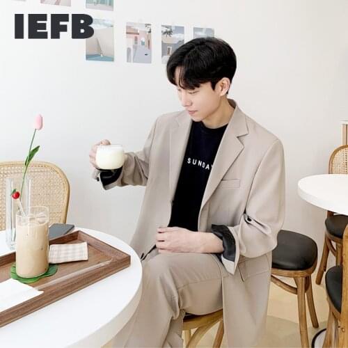 IEFB Mens Suit Coat Black Loose Korean Style Single Breasted Khaki Suit Coat For Male 2021 Spring New Causal Clothing 9Y6366