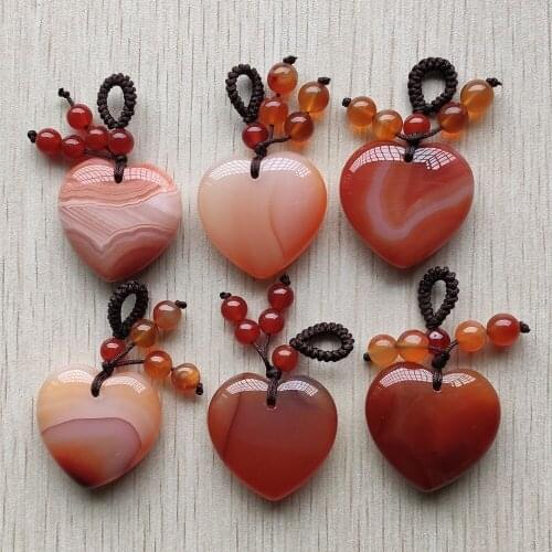 Wholesale 6pcs/lot fashion beautiful natural red onyx heart charms pendants 30mm for Handmade jewelry making free shipping