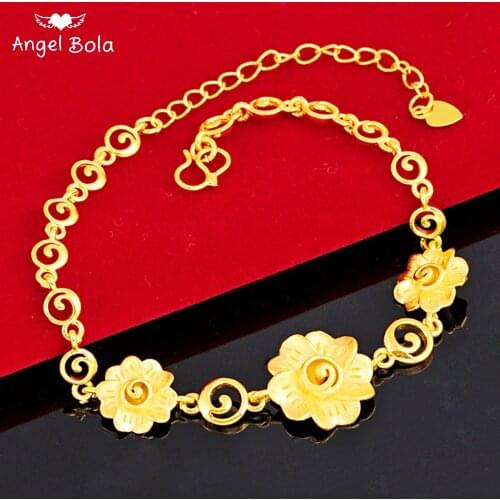 Luxury Gold Jewelry Peony Flower Shape Womens Charm Bracelet Muslim Bride Wedding Party Holiday Gift