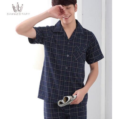SAMWESTART Mens Stain Silk Pajama Sets Summer Short Pants Sleeve Men Pajamas Nightwear Men Sexy Modern Cardigan Style Sleepwear