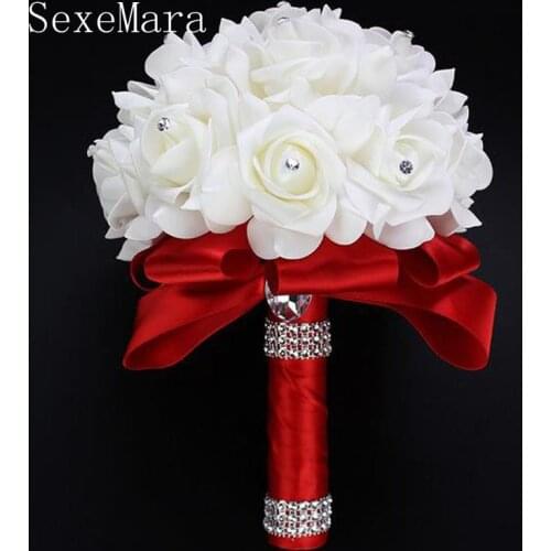 Cheapest Wedding bouquet PE Rose Bridesmaid Wedding Foam flowers Rose Bridal bouquet Ribbon Fake de noiva