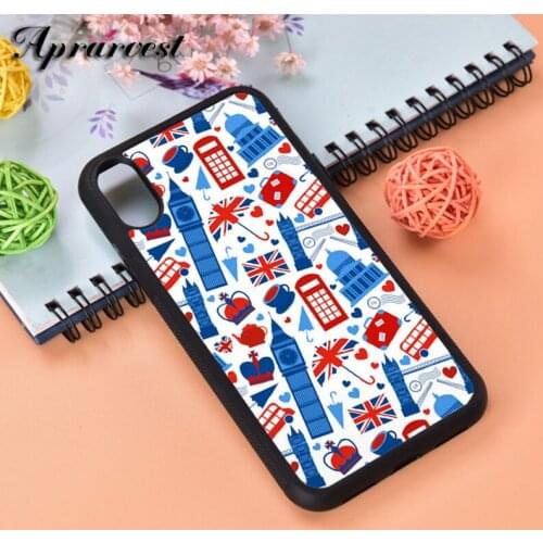 Aprarvest London Pattern Silicone Rubber Phone Case Cover For iPhone 6 6S 7 8 PLUS X XS XR 11 12 MINI PRO MAX