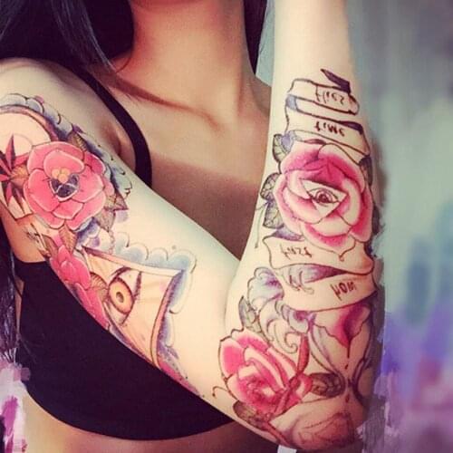3D Sexy Flower Temporary Tattoos For Body Art Painting Arm Legs Tattoos Sticker Realistic Fake Black Rose Waterproof Tattoos
