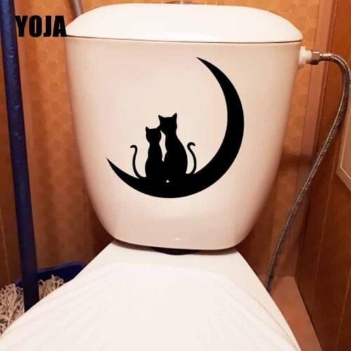YOJA 23.4X22.9CM Black Moon With Cat Wall Sticker Art Mural Toilet Decal Home Decor T5-0244