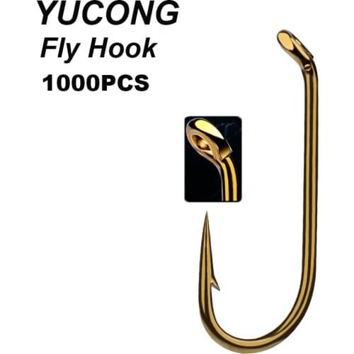 YUCONG 1000PCS Bronze Fishing Fly Hooks 8-12-14-16# Barbed Trout Fishing Hooks Carbon Steel Single Fishhooks Nymph Wet Fly Tying