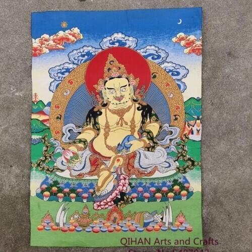 Yellow God of wealth thangka embroidered hanging decorative painting