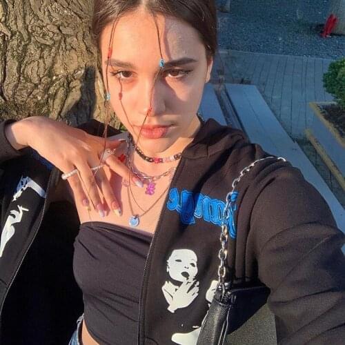 Zip-up Hoodie 2021 women Hip Hop Streetwear image Letter Print sweatshirt Autumn Harajuku gothic clothes punk E-girl y2k Outwear