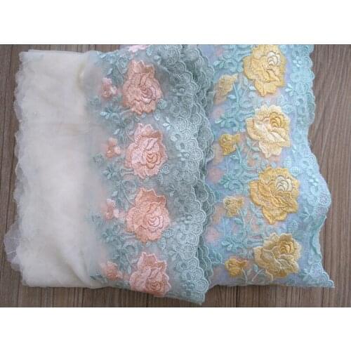 1Yard Yellow Rose Flowers Lace Fabric Trimmings Ribbon Wrap Dress Sewing Garment Wedding Cake Bags Decoration 17cm Width 2021