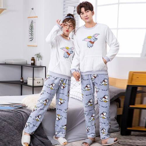 2020 New coral fleecy pajamas for couples, dumbo for fall and winter SUIT comfortable cute plus size