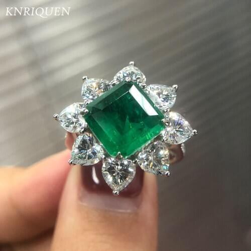 2021 New 925 Sterling Silver Vintage 10*10mm Created Emerald Lab Diamond Rings for Women Charms Cocktail Party Fine Jewelry Gift