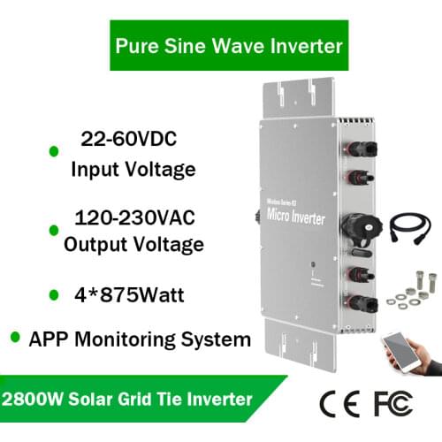 2800W Wi-Fi Solar Pure Sine Wave Inverter Input DC22V-60V to AC110V230V 50HZ60HZ Waterproof IP65 MPPT Solar Grid Tie Inverter