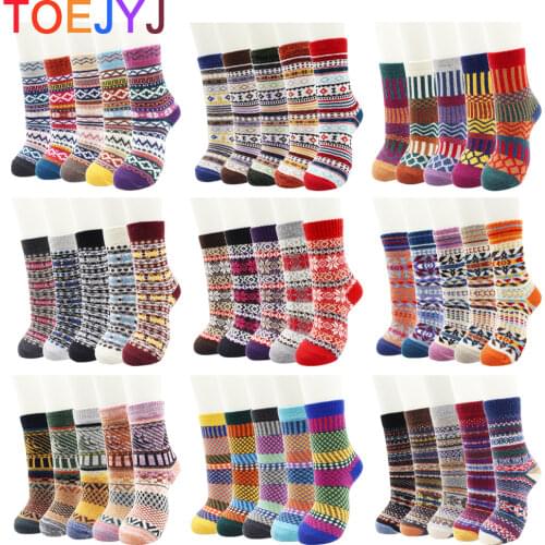 5 Pairs Autumn Winter Thermal Wool Socks Super Thick Warm High Quality Cashmere Snow Women Socks