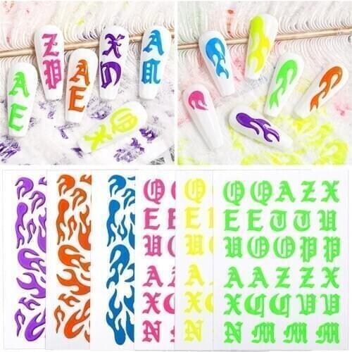 6Pcs/set 3D Flame Nail Stickers Pink Blue Fire Adhesive Sticker Decals New Years Sliders Glitter Foil Manicure Decorations