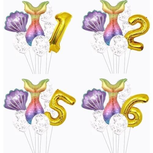 7Pcs/set Mermaid Party Number Birthday Balloons Decoration Mermaid Birthday Party Decorations Kids Balloons
