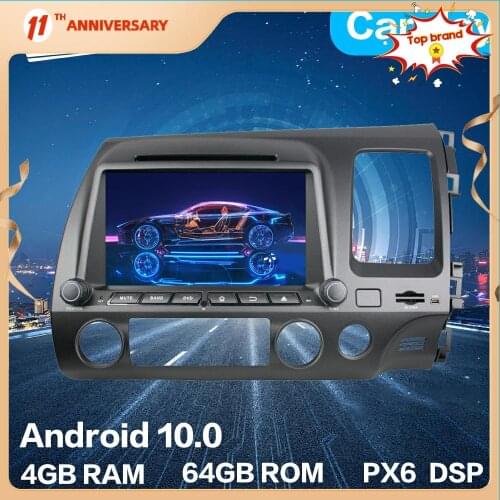 For Honda Civic 2007 - 2011 Car Stereo Radio Player PX6 Android 10 4G+64GB GPS Navigation HD Multimedia DVD Player DSP Carplay