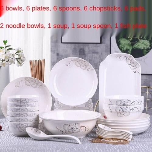 Household Creative Personalized Large Instant Noodles Rice Soup Bowls, Plates, and Chopsticks Jingdezhen Ceramic Tableware