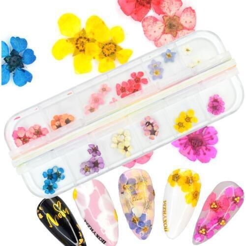 WUF Nail Dried Flower Real Floral 3D Nail Art Decorations UV Gel Polish Natural Floral Sticker Slider Set Beauty Manicure