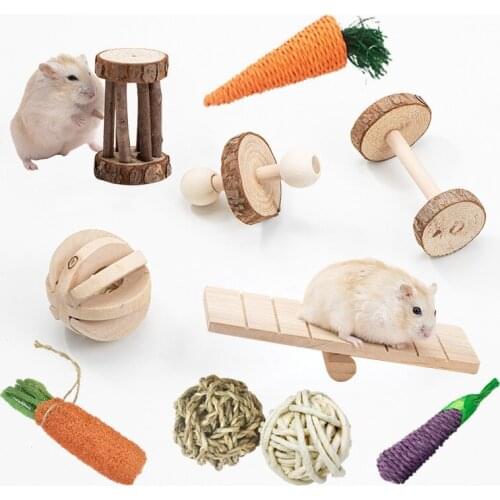 Wooden Pet Toy Hamster Rabbit Parrot Play Molars and Gear Combination Crawling Wheel Small Animal Toy Training