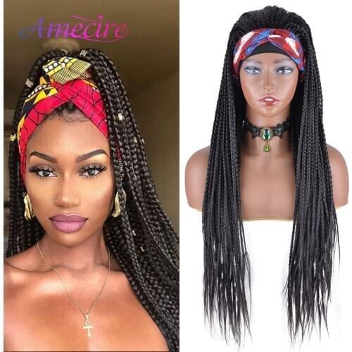 Long Synthetic Headband Wigs Box Braid Wig With Headband 26'' Long Braided Wigs For Black Women Heat Resistant Twist Braids