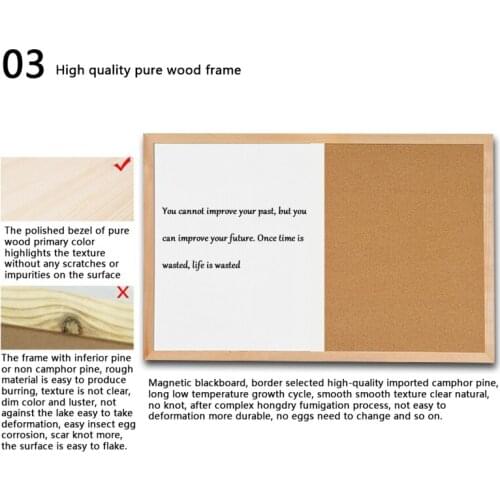 R9UA Message Cork Board Wood Frame Whiteboard Drawing Boards Combination Bulletin Magnetic Marker Board