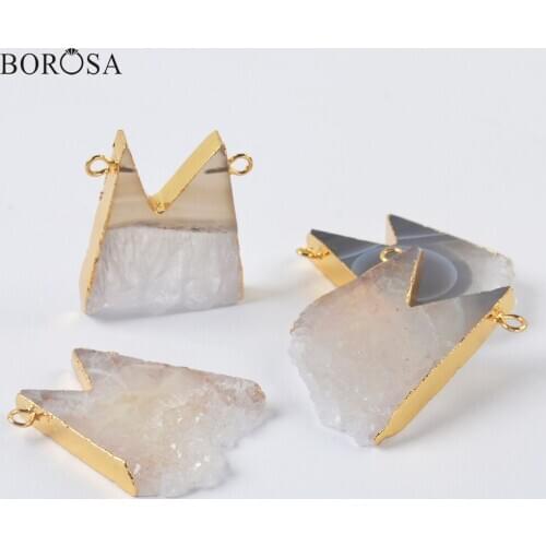 M Shape Natural Agates Geode Slice Quartz Necklace Connector Gold Fashion Crytsal Geode Pendant for Women Jewelry Making G2003