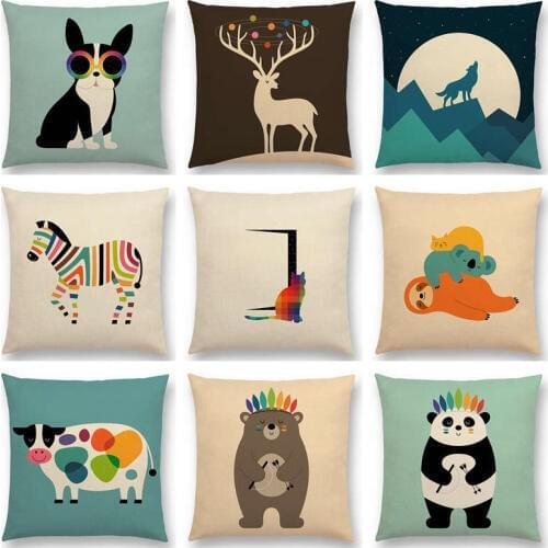 Cute Cartoon Animals Interesting Deer Panda Sheep Bulldog Chameleon Colourful Cushion Cover Home Decor Sofa Throw Pillow Case