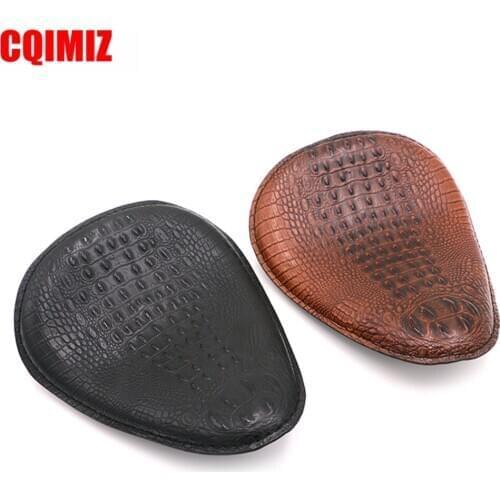Motorcycle Retro Brown/Black Crocodile Leather Solo Seat +3" Spring Bracket For Harley Custom Chopper Bobber Leather Saddle Seat