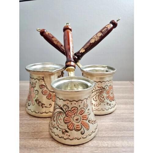 Set of 3 Turkish Traditional Hand Hammered Stove Top Copper Coffee Pot,Greek Ibrik Cezve