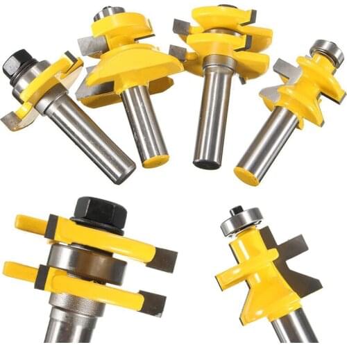 4Pcs/Lot Tongue & Groove and V-notch Router Bit Set 1/2" Shank Router Bit Set For Woodworking DIY Tools