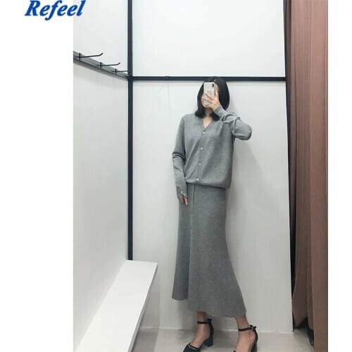 New Fashion Casual Style Wool Knitted Long Skirts Women Autumn Winter Loose Single Breasted Skirt Female