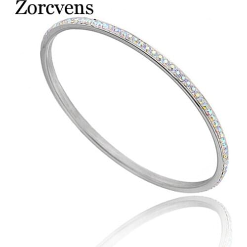 Modyle New Fashion 5 Colors Cubic Zirconia Round Stainless Steel Bracelet Bangles for Women Jewelry