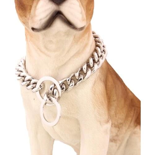 12/15mm Walking Pet Collar Necklace Stainless Steel Silver Color Cuban Curb Chain Lifetime Durable Dog Training Collar 12-34"