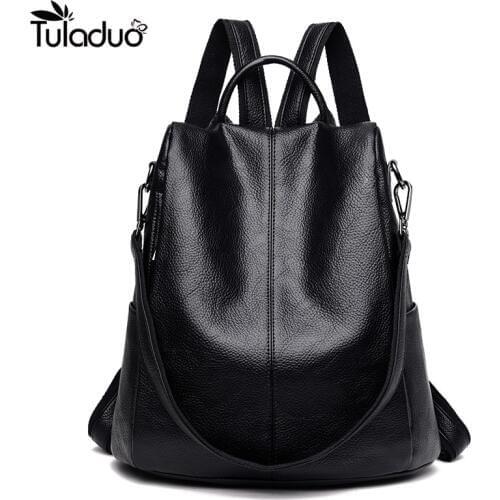 Casual Ladies Soft Leather Backpack Multifunction Women Bagpack Large Capacity School Bags For Teenage Girls Mochilas Mujer