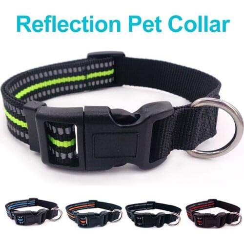 Adjustable Pet Dog Collar Reflective Nylon Dog Collar Durable Heavy Duty for All Breed Personalized Night Walking Pet Collars