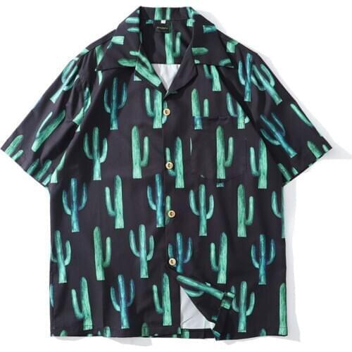 Hip Hop Cactus Printed Shirts Men Harajuku Short Sleeve Hawaiian Aloha Beach Shirt Men Casual Holiday Tropical Shirts Male Tops