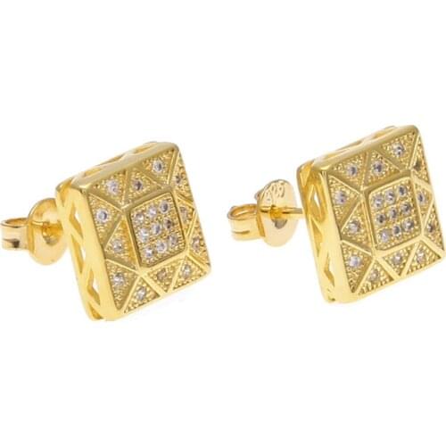 Stud Earrings Fashion Hip Hop Jewelry For Men Women New Arrival Square Micro Paved Zircon Mens Earring