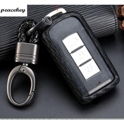 Carbon Fiber Silicone Remote Control Car Key Holder Key Case shell for Mitsubishi Colt Outlander Asx Lancer 10 Pajero key cover